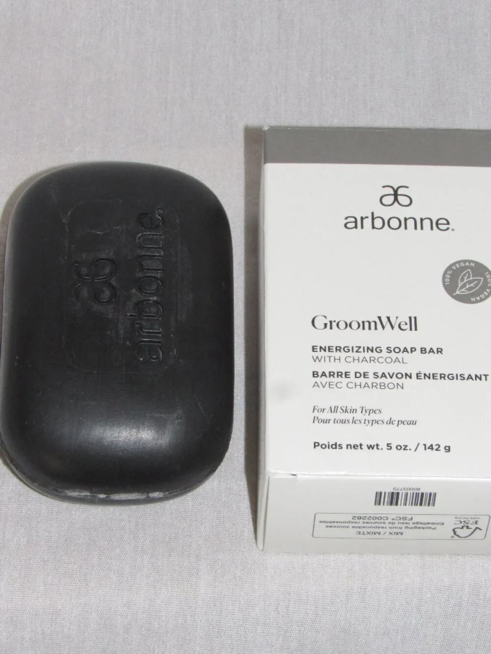 NEW In Box Arbonne GroomWell Energizing Soap Bar With Charcoal 5 oz